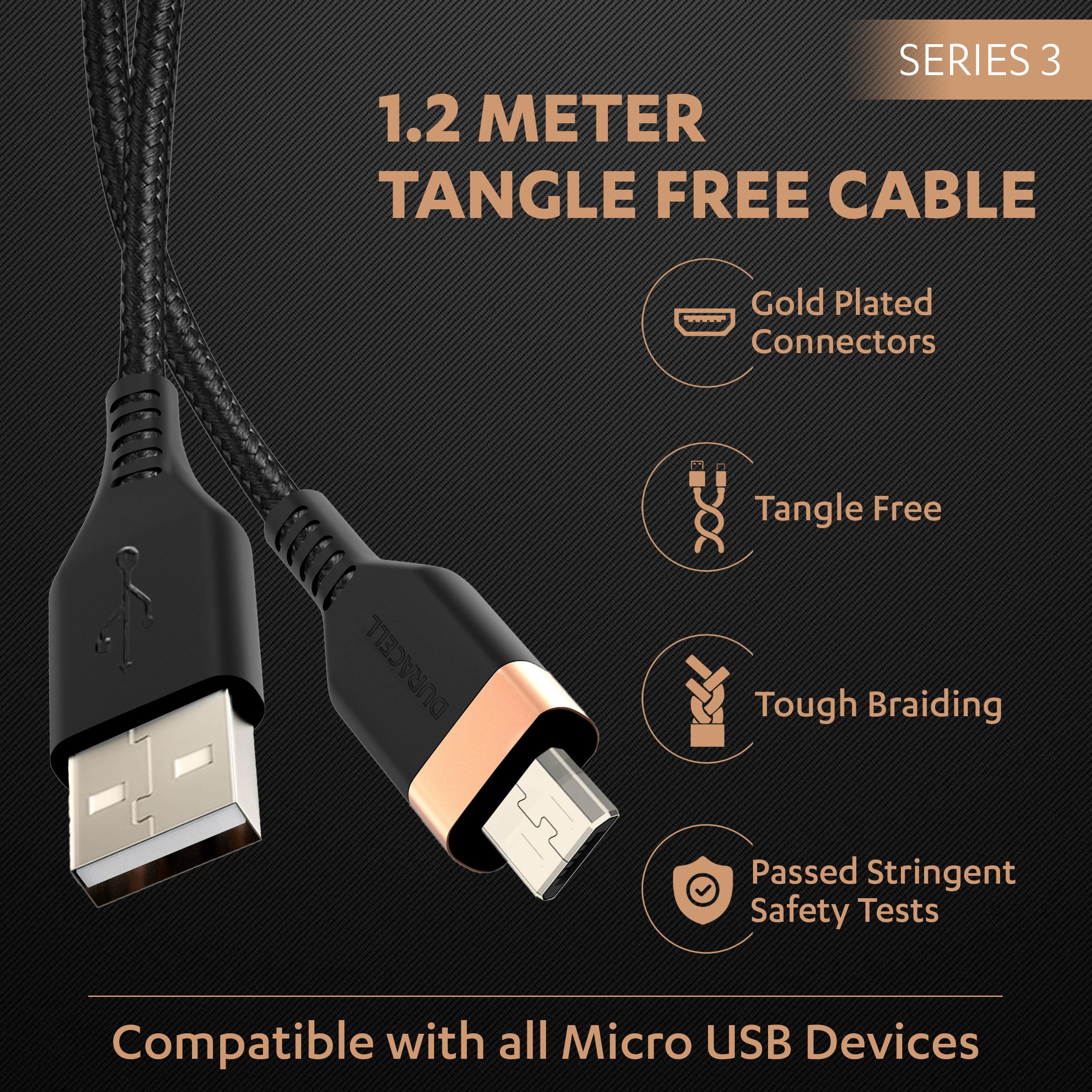 Duracell Micro USB 3A Braided Sync & Fast Charging Cable, 3.9 Feet (1.2M). Supports QC 2.0/3.0 Charging, High Speed Data Transmission - Black - Wireless Accessory from Duracell - Shop in Sri Lanka at Arcade.lk