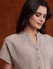 Myx Women's Embroidered Shirt Dress | Cotton Blend | Below The Knee (Available in Plus Sizes)