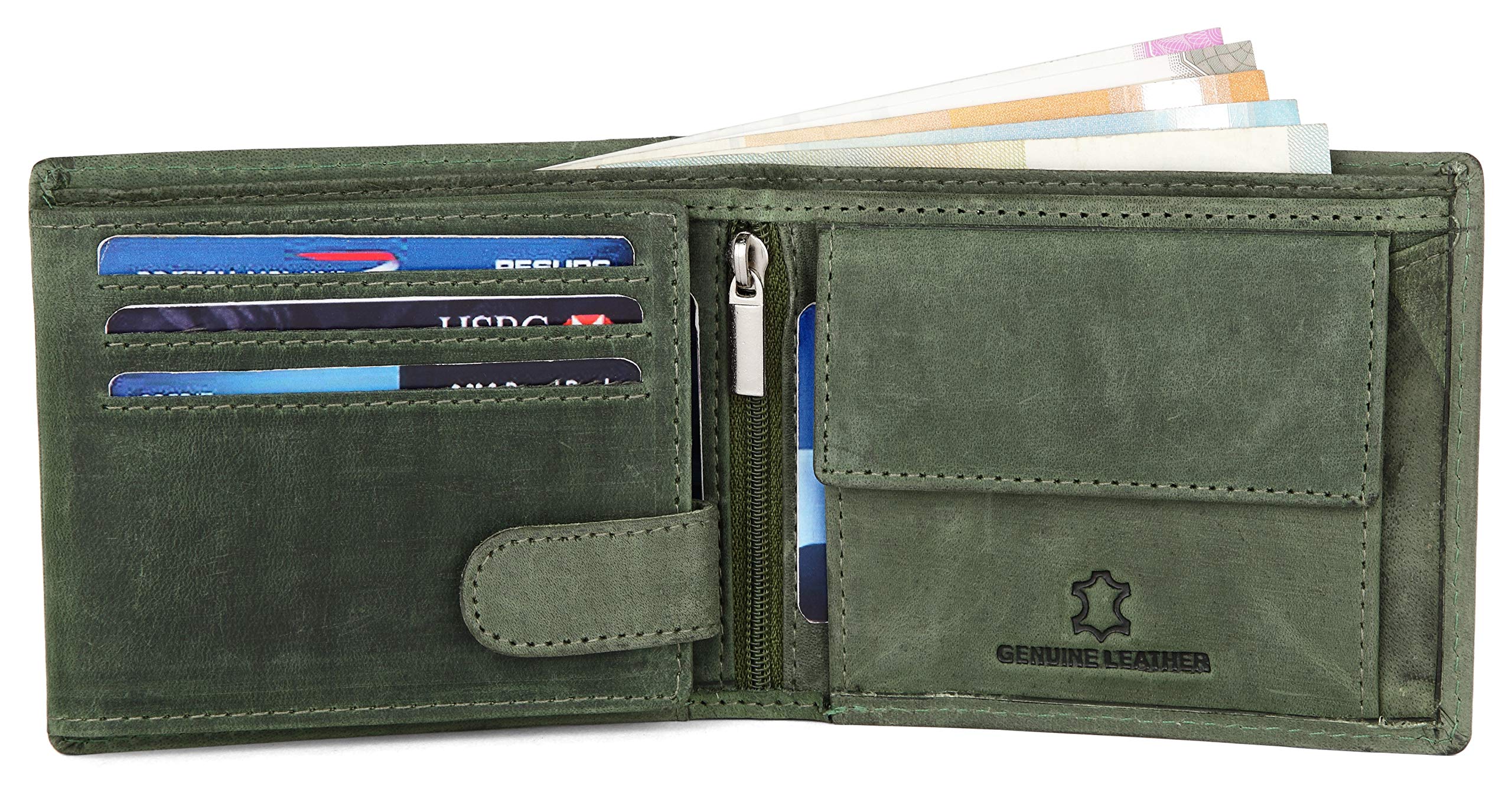 WildHorn RFID Protected Leather Wallet for Men, Green Hunter