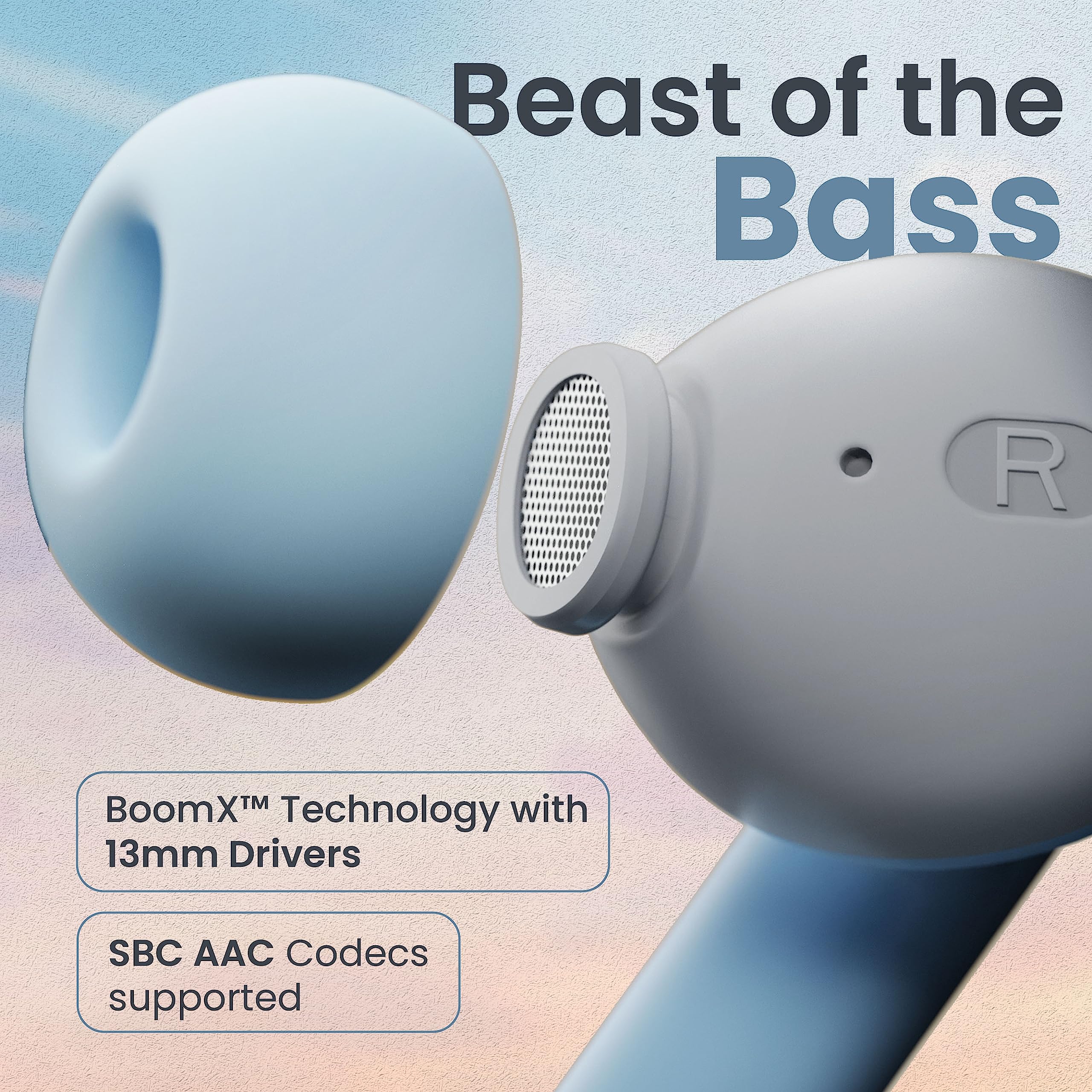 Boult Z60 Truly Wireless in Ear Earbuds with 60H Playtime, Zen™ ENC Mic, 50ms Low Latency, 13mm Bass Drivers, Type-C Fast Charging, Made in India, BT V5.3, Touch Control, IPX5 Ear Buds (Powder Blue)