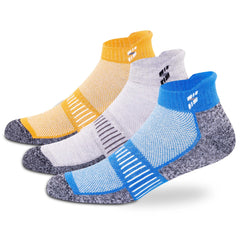 Supersox Ankle Length Socks for Man | Combed Cotton | Durable & Breathable | Anti-Odor & Antibacterial | Blue, Grey, Yellow | Free Size | Pack of 3