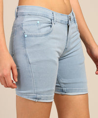 Women's Denim Stretchable Slim Fit Shorts (Short_PLN_ICE_34_SkyBlue_34)