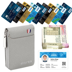 Storite PU Leather 9 Slot Vertical Credit Debit Card Holder Money Wallet Zipper Coin Purse for Men Women (Grey - 11.5 x 2 x 8 Cm)