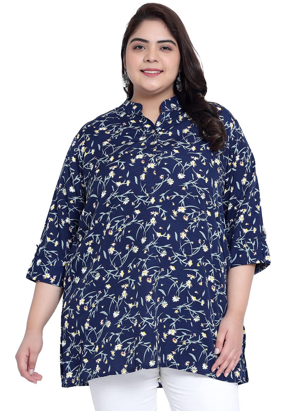 Indietoga Women's Plus Size Floral Printed Casual Long Tunic Tops (2XL to 7XL)