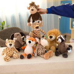 Forest Animal Plush Toys | Lion, Tiger, Elephant, Monkey, Leopard, Giraffe & Raccoon | 25cm Soft Stuffed Dolls for Kids Gifts