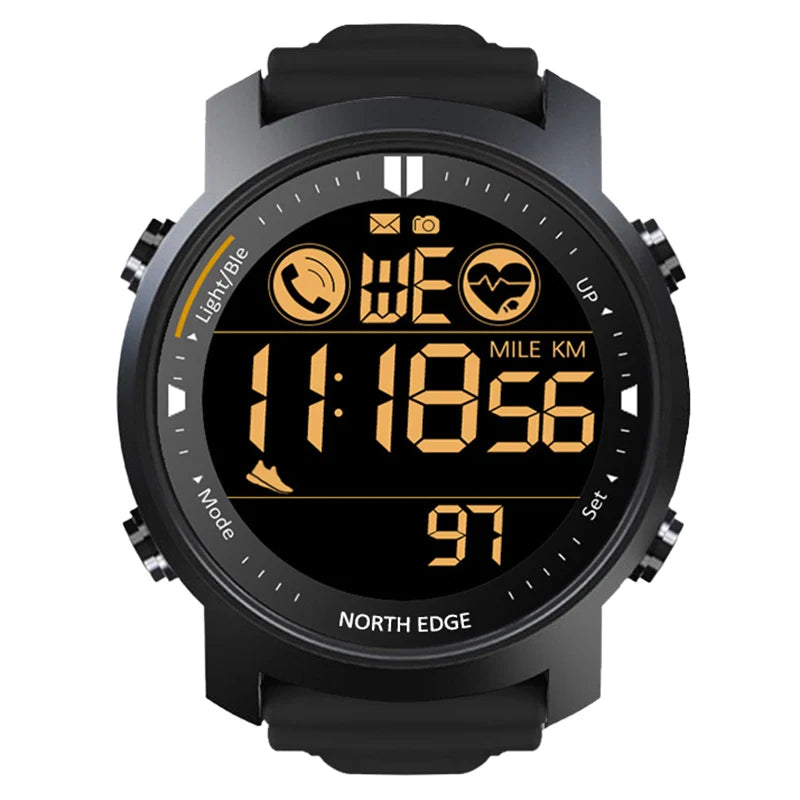 NORTH EDGE Men’s Digital Sports Watch | Military Style | 50M Waterproof | Pedometer, Heart Rate Monitor & Stopwatch | For Android & iOS