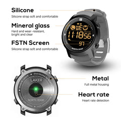NORTH EDGE Men’s Digital Sports Watch | Military Style | 50M Waterproof | Pedometer, Heart Rate Monitor & Stopwatch | For Android & iOS