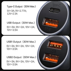 Baseus 60W Metal USB Type C Car Charger, Quick Charge SCP AFC QC 4.0 PD 27W USBC Phone Charger