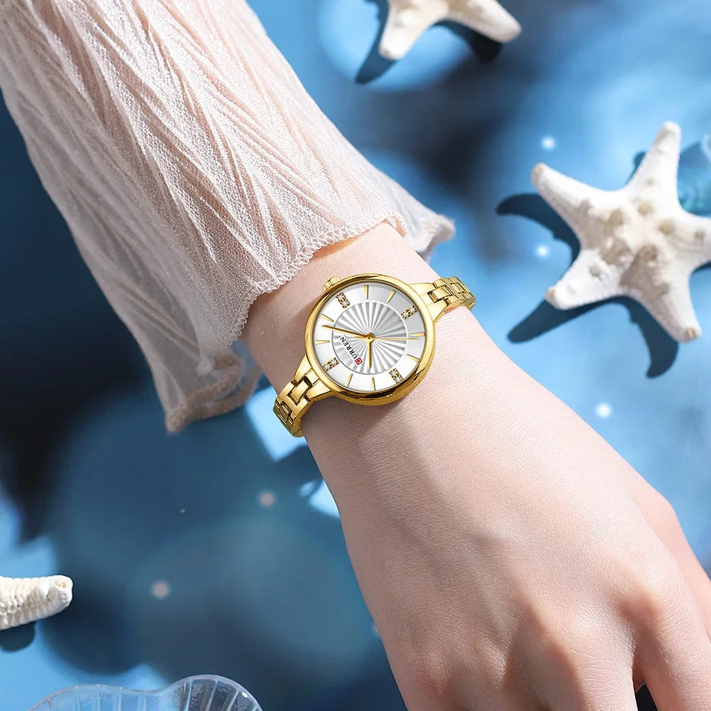 CURREN 9097 Women’s Quartz Watch | Elegant Ladies Stainless Steel Strap Waterproof Casual & Business Wristwatch for Women