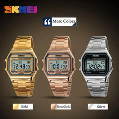 SKMEI 1123 Digital Watch for Men, 3Bar Waterproof LED Display, Stainless Steel Strap