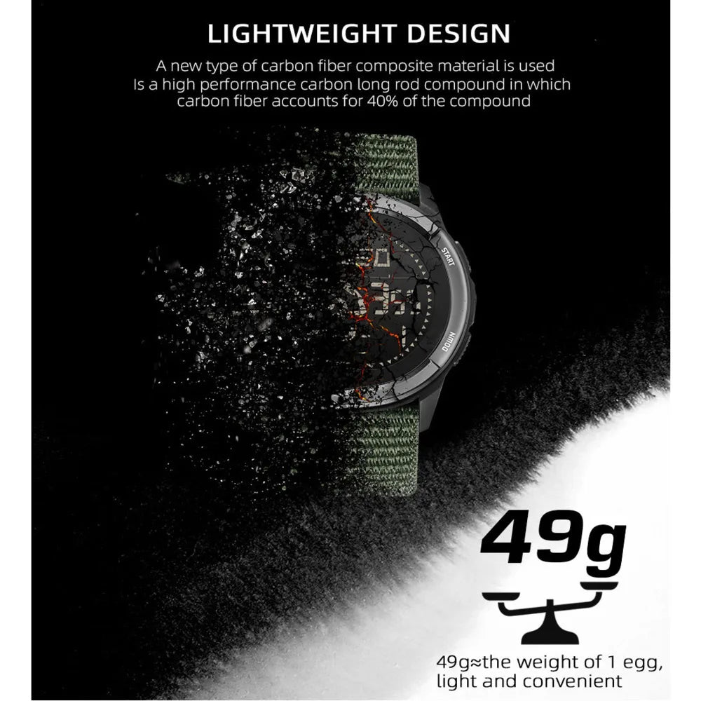 NORTH EDGE ALPS 45mm Men’s Outdoor Watch | Waterproof Compass Metronome Watch with Carbon Fiber Case & Nylon Strap for Men