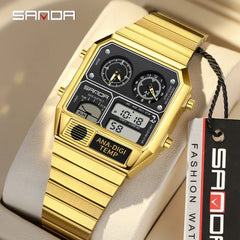 SANDA 3192 LED Electronic Square Watch for Men | Multifunction Digital Watch with Thermometer, Stopwatch & Chronograph
