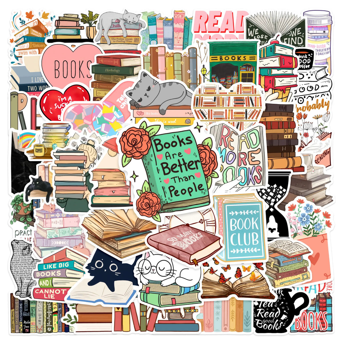 50PCS Aesthetic Reading & Diary Stickers | DIY Scrapbook Notebook Stationery Graffiti Sticker Set | Decorative Stickers for Laptop Phone Guitar & Luggage