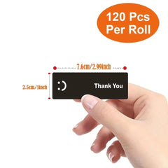 120PCS/Roll Simple Smile Face Thank You Stickers, Black/White,1.0x3.0in, for Gift Sealing & DIY Decor