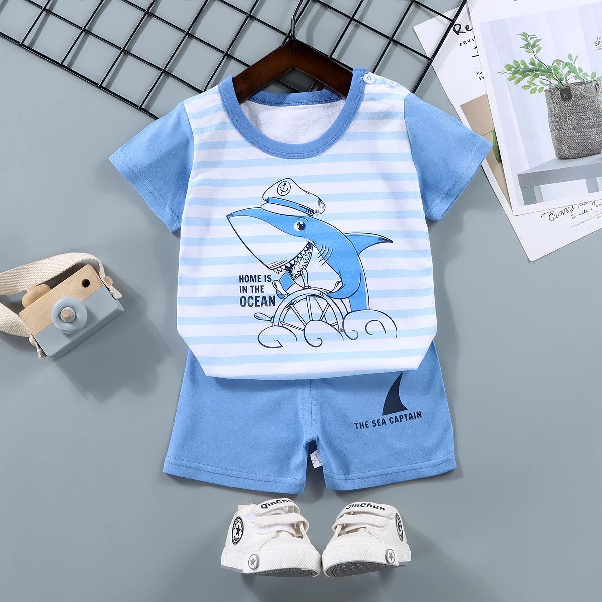 Fashion Kids' Clothing Set, 2PCS Outfit for Boys & Girls, 100% Cotton Soft T-Shirt & Shorts Toddler Suit