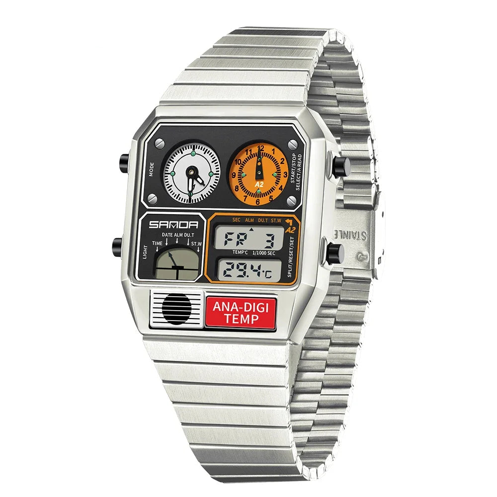 SANDA 3192 LED Electronic Square Watch for Men | Multifunction Digital Watch with Thermometer, Stopwatch & Chronograph