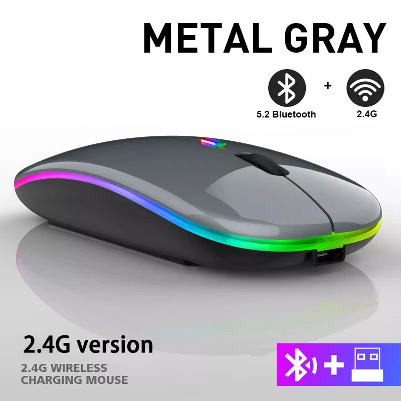 Rechargeable Bluetooth Wireless Mouse | Dual Mode Bluetooth & 2.4GHz USB | RGB Lighting | 1600 DPI | Gaming Mouse for Computer, Laptop, Tablet & MacBook