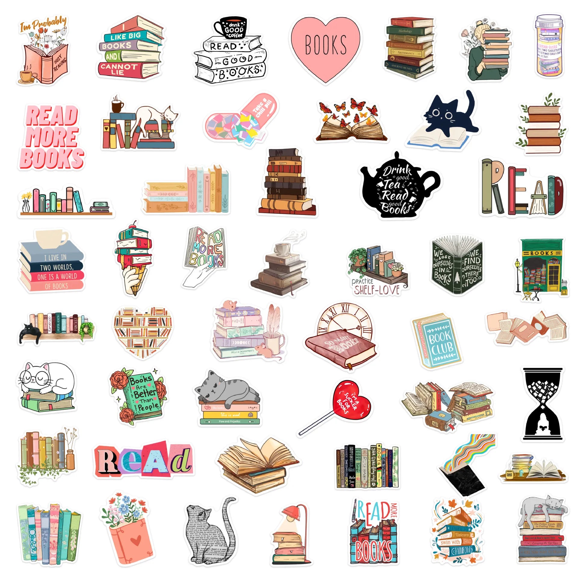 50PCS Aesthetic Reading & Diary Stickers | DIY Scrapbook Notebook Stationery Graffiti Sticker Set | Decorative Stickers for Laptop Phone Guitar & Luggage