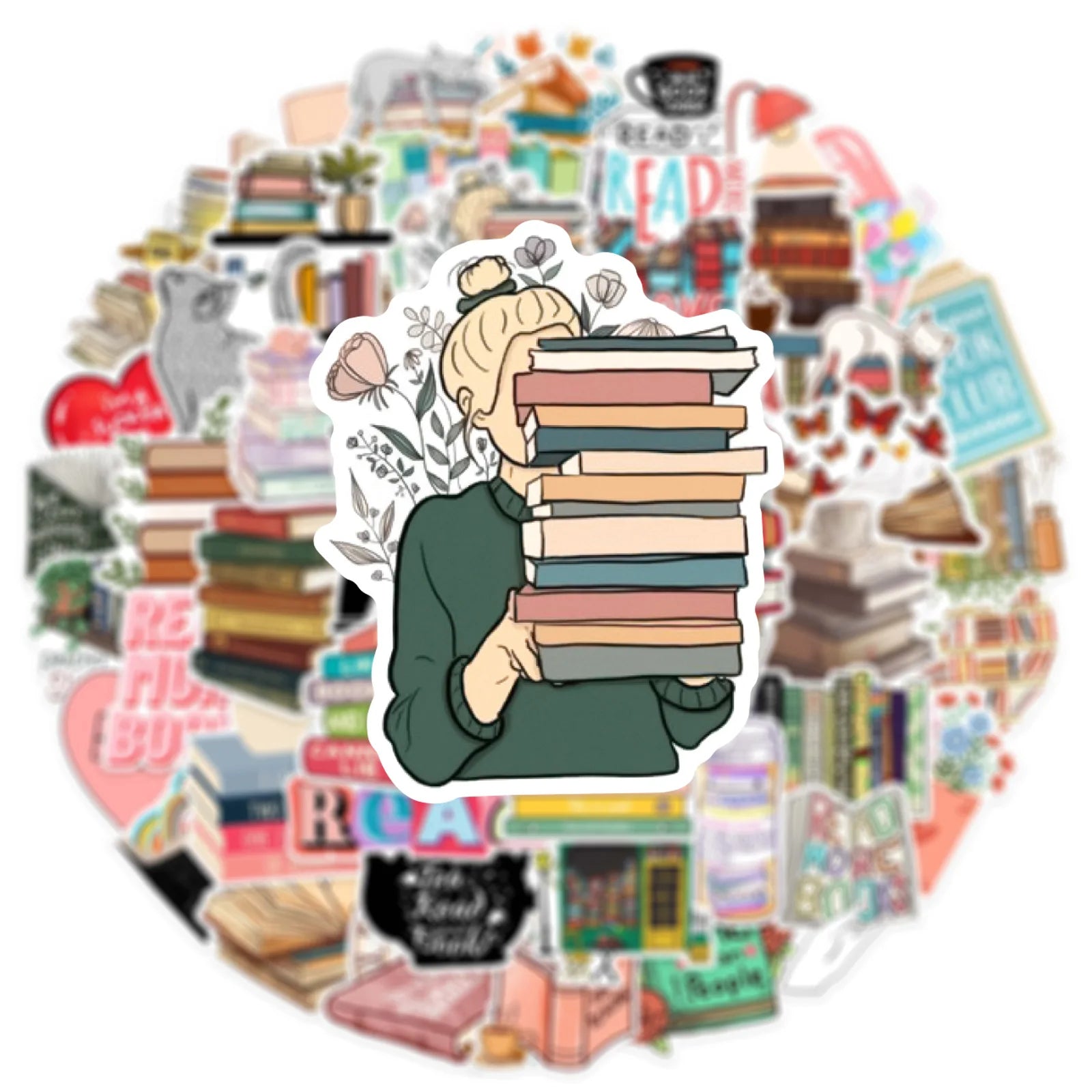 50PCS Aesthetic Reading & Diary Stickers | DIY Scrapbook Notebook Stationery Graffiti Sticker Set | Decorative Stickers for Laptop Phone Guitar & Luggage
