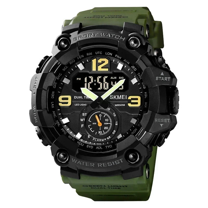 SKMEI 1637 Dual Movement Sport Watch for Men, 3-Time Display, Waterproof & Shockproof, Electronic Digital Watch