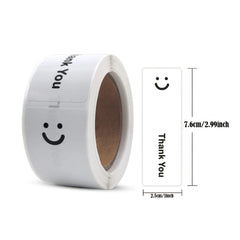 120PCS/Roll Simple Smile Face Thank You Stickers, Black/White,1.0x3.0in, for Gift Sealing & DIY Decor