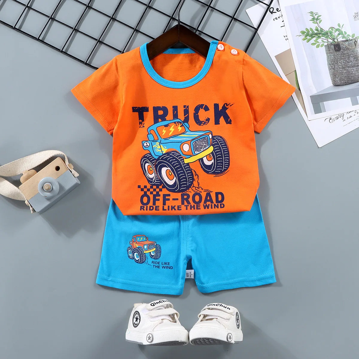 Fashion Kids' Clothing Set, 2PCS Outfit for Boys & Girls, 100% Cotton Soft T-Shirt & Shorts Toddler Suit