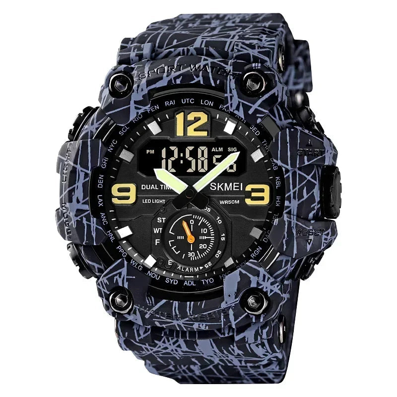 SKMEI 1637 Dual Movement Sport Watch for Men, 3-Time Display, Waterproof & Shockproof, Electronic Digital Watch
