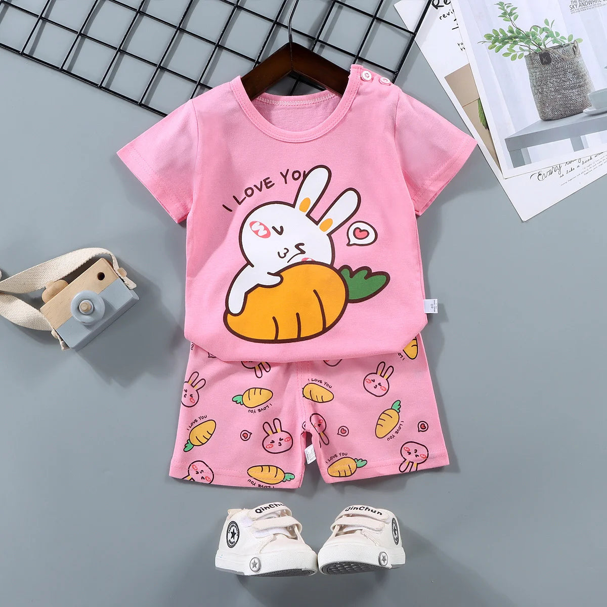 Fashion Kids' Clothing Set, 2PCS Outfit for Boys & Girls, 100% Cotton Soft T-Shirt & Shorts Toddler Suit