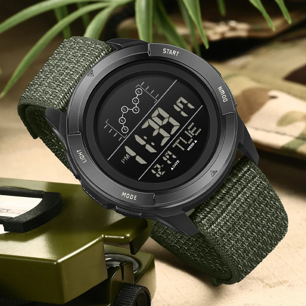SANDA 2198 Electronic Watch, Nylon Strap, Digital Display, Multifunctional Alarm Clock, Student Watch, Waterproof Military Sports Watch