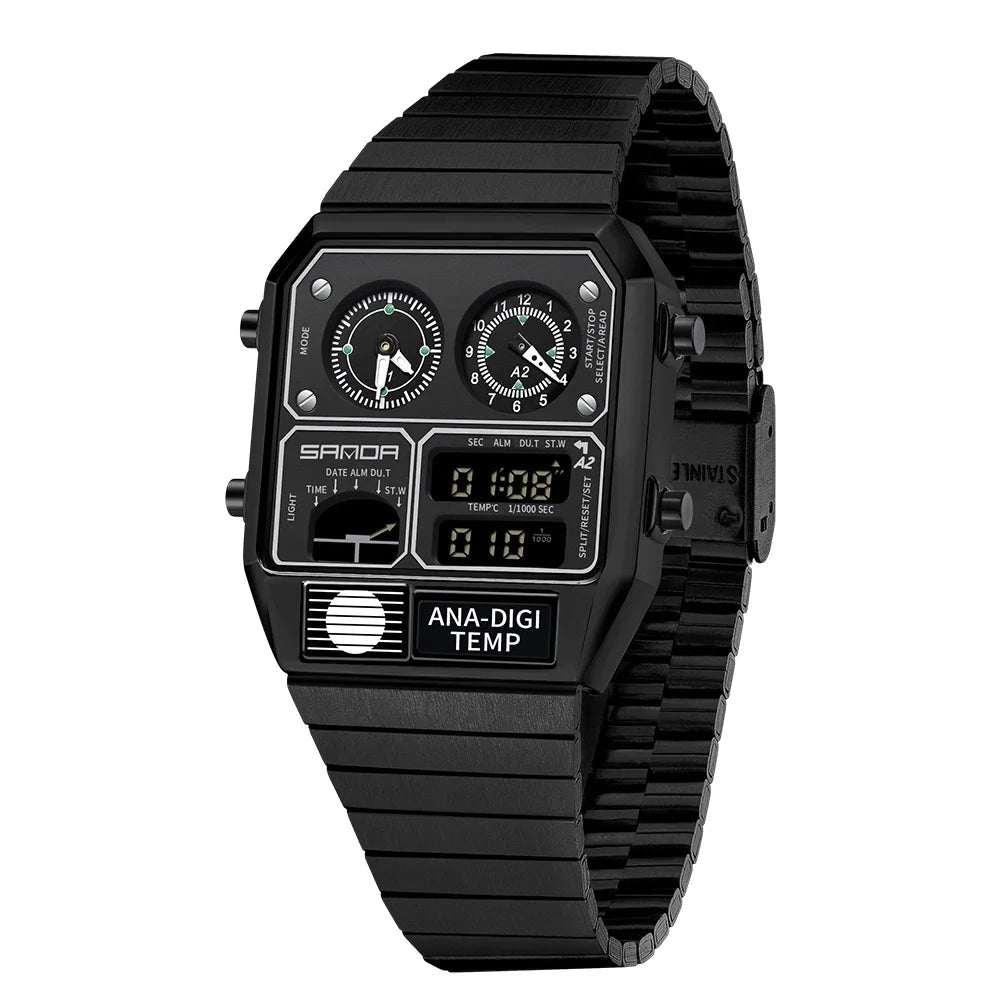 SANDA 3192 LED Electronic Square Watch for Men | Multifunction Digital Watch with Thermometer, Stopwatch & Chronograph