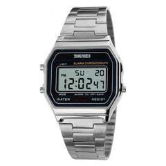 SKMEI 1123 Digital Watch for Men, 3Bar Waterproof LED Display, Stainless Steel Strap