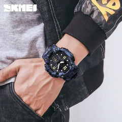 SKMEI 1637 Dual Movement Sport Watch for Men, 3-Time Display, Waterproof & Shockproof, Electronic Digital Watch