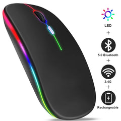 Rechargeable Bluetooth Wireless Mouse | Dual Mode Bluetooth & 2.4GHz USB | RGB Lighting | 1600 DPI | Gaming Mouse for Computer, Laptop, Tablet & MacBook