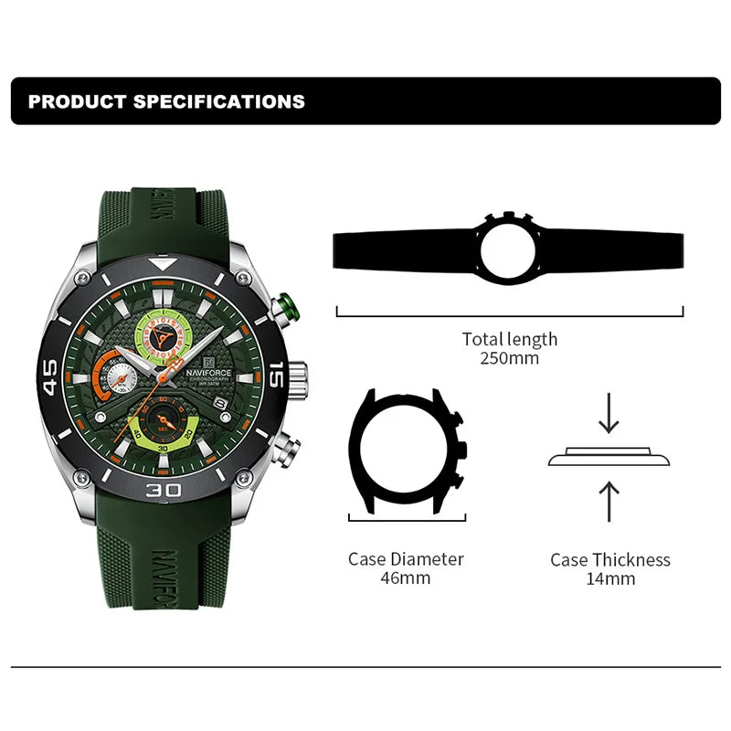 NAVIFORCE 8038 Men’s Sport Quartz Watch | Waterproof Chronograph Military Wristwatch with Luminous Display | Casual Business Watch for Men