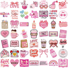50pcs Pink Bookish Lover Stickers Pack | Inspirational Book Themed Vinyl Decals for Notebooks, Water Bottles & Luggage