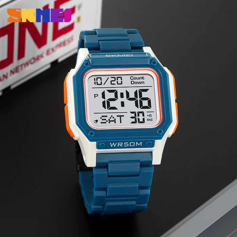 SKMEI 2264 Waterproof Sport Watch for Men, Digital Wristwatch, Countdown, Stopwatch, Dual Time
