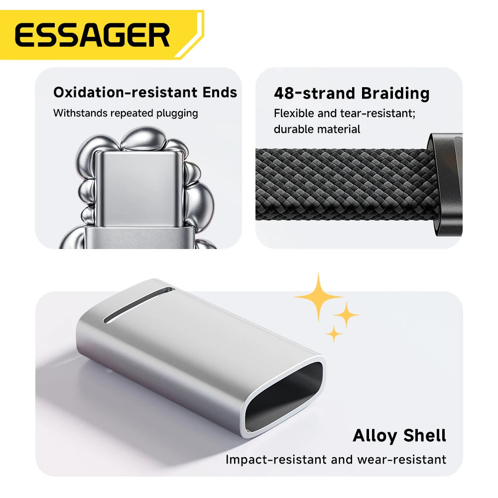 ESSAGER 100W USB-C to USB-C Slim Cable | 5A PD Fast Charging & Data Cable for MacBook iPhone 18 17 16 Pro Max iPad Xiaomi & USB-C Laptops