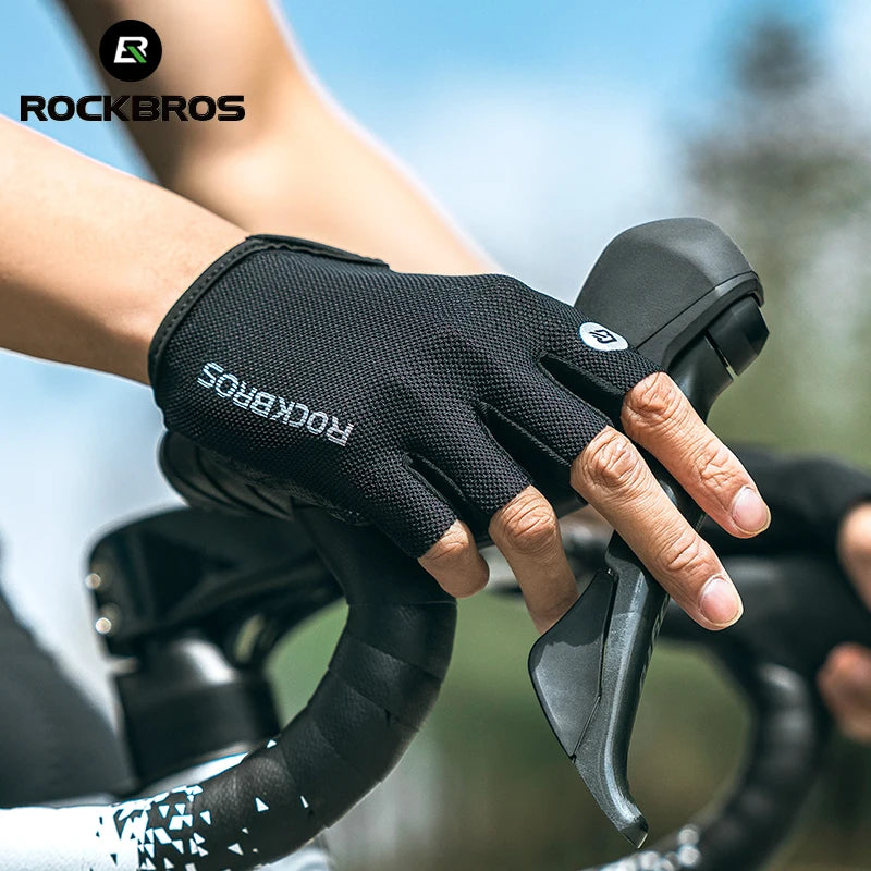 ROCKBROS Half Finger Cycling Gloves | Breathable Anti-Slip Shockproof SBR Padded Bike Gloves | Summer MTB Road Bicycle Gloves for Men & Women