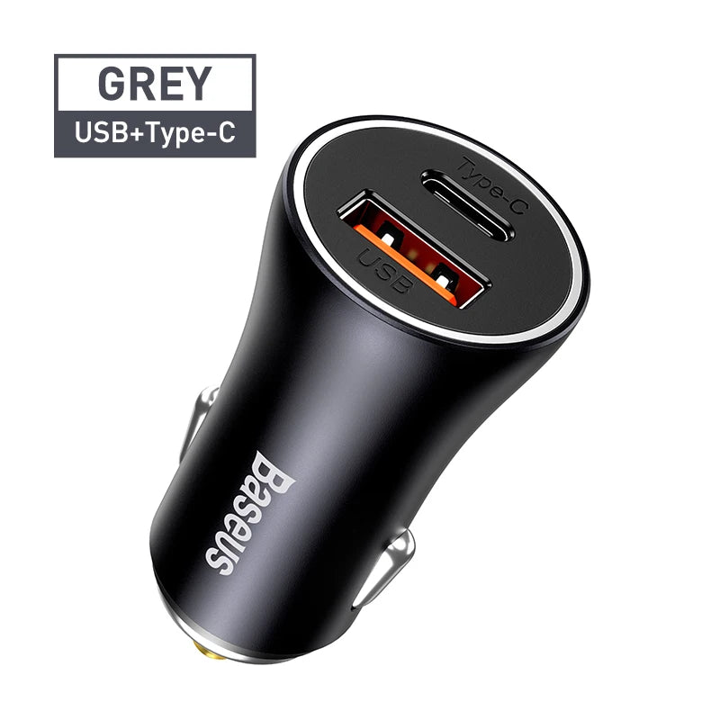 Baseus 60W Metal USB Type C Car Charger, Quick Charge SCP AFC QC 4.0 PD 27W USBC Phone Charger