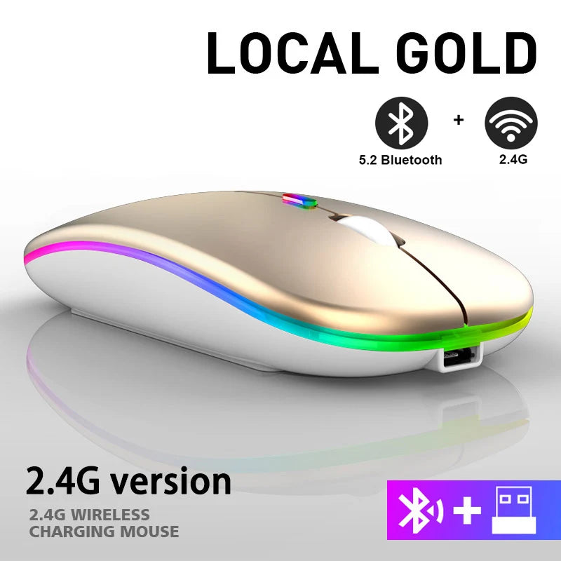 Rechargeable Bluetooth Wireless Mouse | Dual Mode Bluetooth & 2.4GHz USB | RGB Lighting | 1600 DPI | Gaming Mouse for Computer, Laptop, Tablet & MacBook