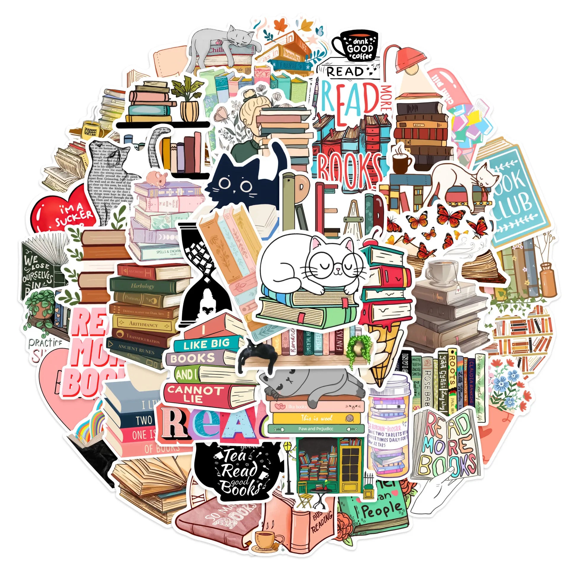 50PCS Aesthetic Reading & Diary Stickers | DIY Scrapbook Notebook Stationery Graffiti Sticker Set | Decorative Stickers for Laptop Phone Guitar & Luggage