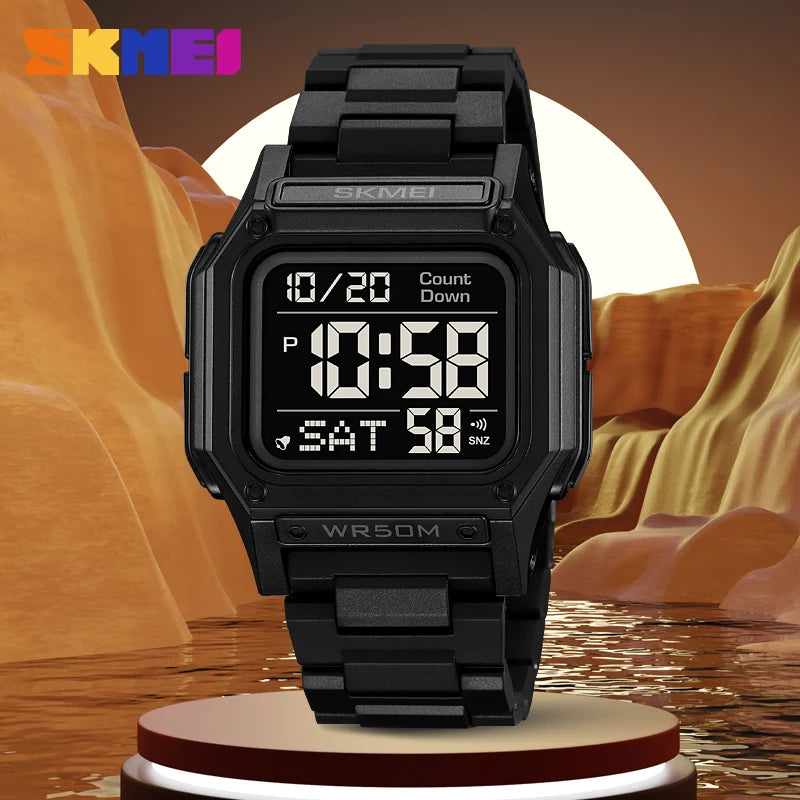 SKMEI 2264 Waterproof Sport Watch for Men, Digital Wristwatch, Countdown, Stopwatch, Dual Time