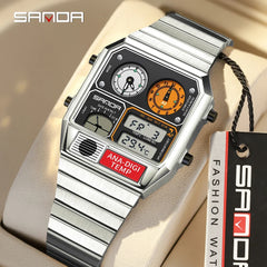 SANDA 3192 LED Electronic Square Watch for Men | Multifunction Digital Watch with Thermometer, Stopwatch & Chronograph
