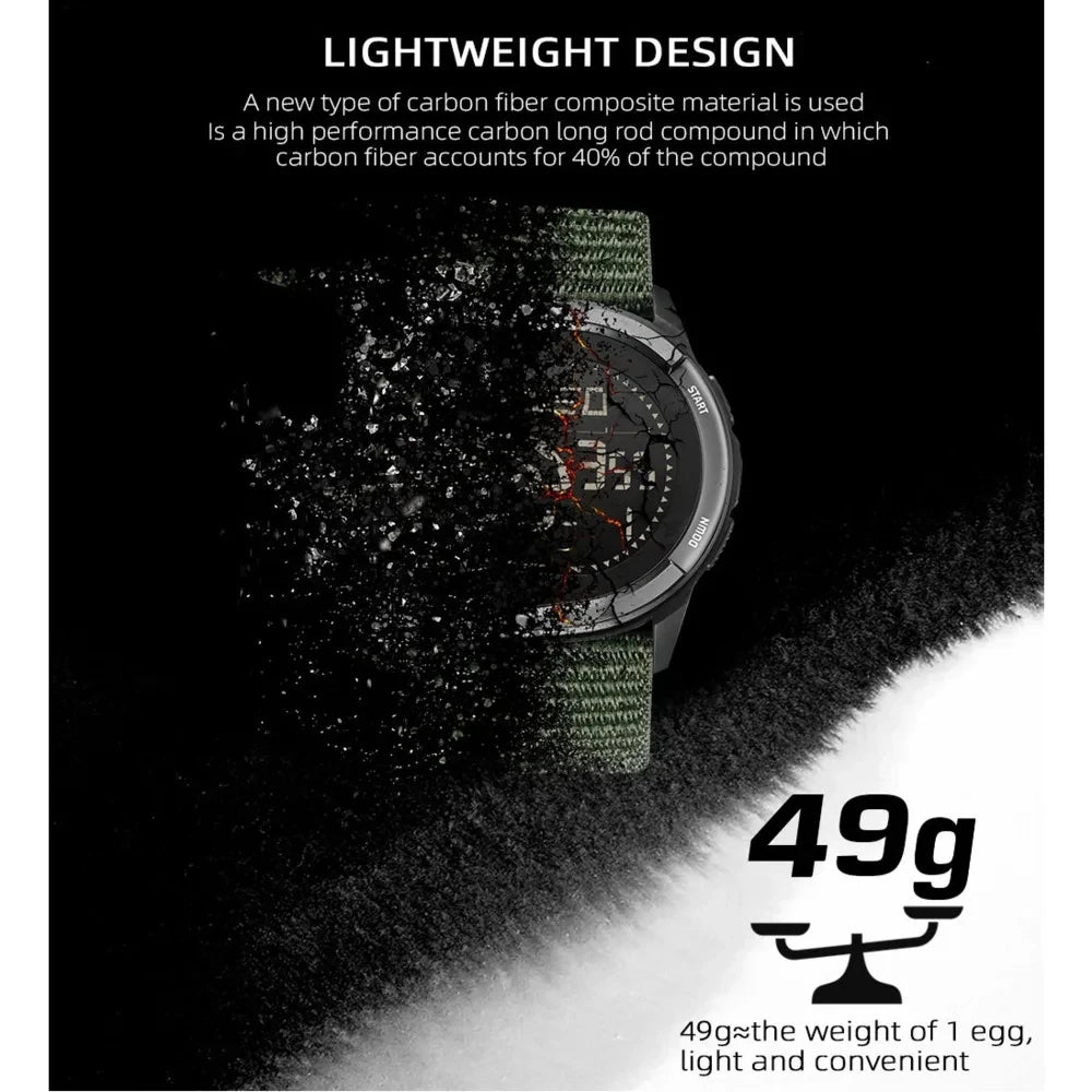 NORTH EDGE ALPS 45MM Men's Watch, Outdoor Sports & Swimming, Metronome & Compass, Waterproof Carbon Fiber Case, Nylon Strap