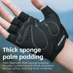 ROCKBROS Half Finger Cycling Gloves | Breathable Anti-Slip Shockproof SBR Padded Bike Gloves | Summer MTB Road Bicycle Gloves for Men & Women