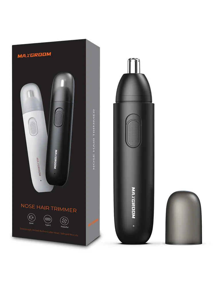 MAXGROOM Nose Hair Trimmer for Men | Rechargeable Electric Trimmer | 360° Rotating Dual-Blade System | Painless & Safe | Nose & Eyebrow Hair Groomer