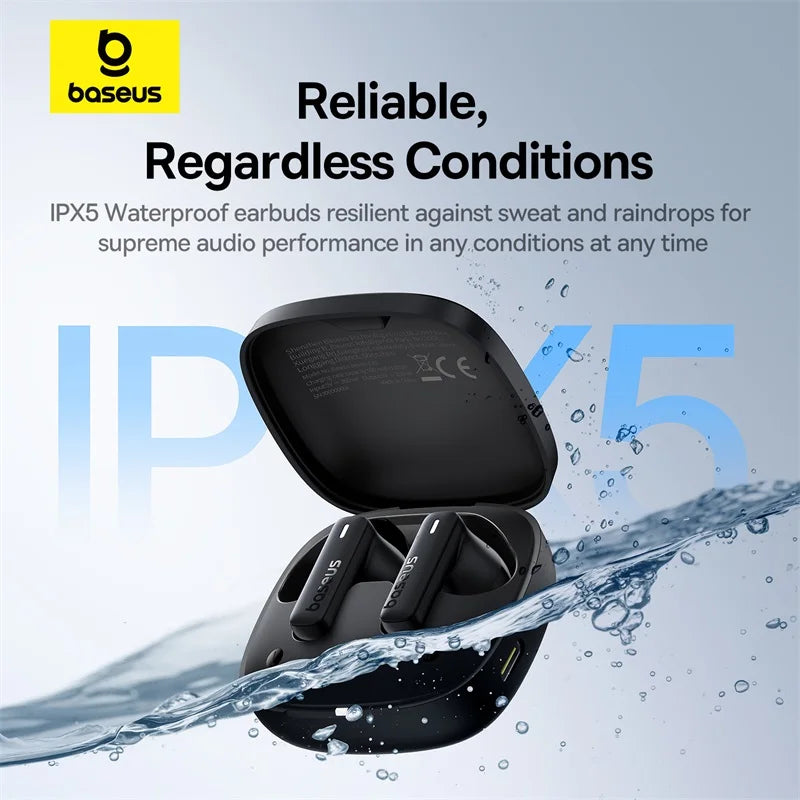 Baseus Bowie E19 Wireless Earphones, Bluetooth 5.3, 12mm Drivers, Big Bass, IPX5 Waterproof, 33H Battery Life