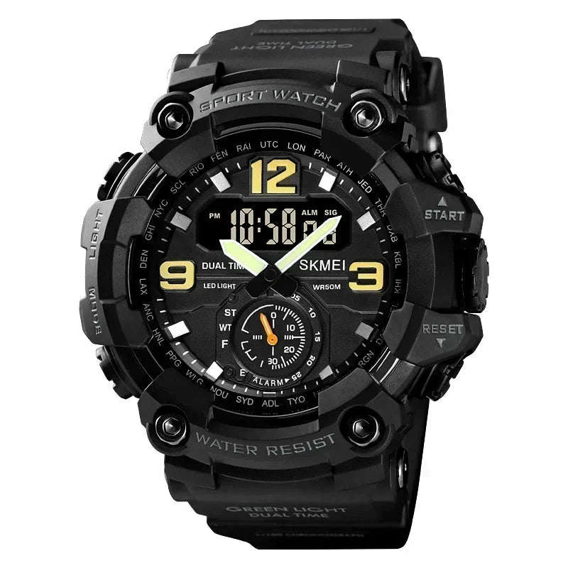 SKMEI 1637 Dual Movement Sport Watch for Men, 3-Time Display, Waterproof & Shockproof, Electronic Digital Watch