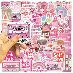 50pcs Pink Bookish Lover Stickers Pack | Inspirational Book Themed Vinyl Decals for Notebooks, Water Bottles & Luggage