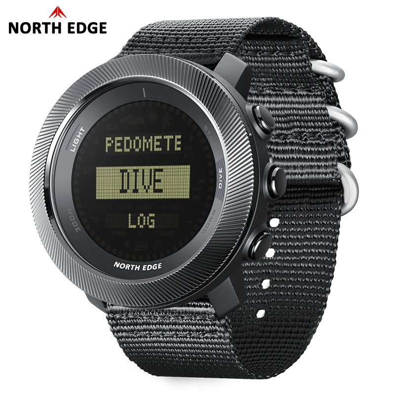 NORTH EDGE APACHE-D Free Diving Digital Watch for Men | 100M Waterproof | Altimeter, Barometer & Compass | Outdoor Sports Wristwatch
